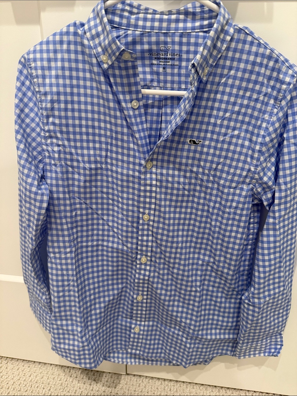 Vineyard Vines Men’s Light Blue and White Gingham Button-Down Shirt